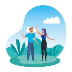 young lovers couple in the landscape