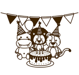 silhouette of card of celebration with animals on white background