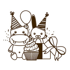 silhouette of card of celebration with animals on white background