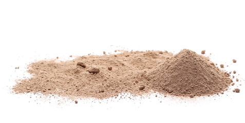 Pile powder, milled chocolate isolated on white