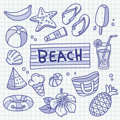 Naklejka premium Summer Beach Holiday Ballpoint Sketch Doodle Vector Illustration