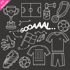 Soccer Related Chalkboard Doodle Vector Illustration. Editable Stroke.