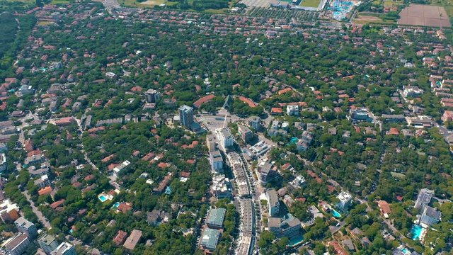 LIGNANO, ITALY - MAY, 2019: Lignano city at Adriatic sea coastline in Italy aerial drone view. Europe during summer.