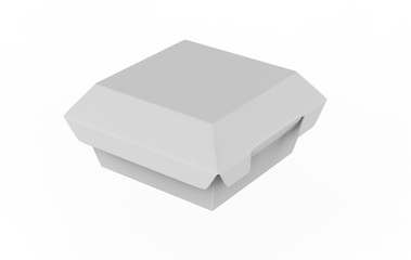 blank food box packaging for burger,lunch fast food sandwich product package on white background. 3d illustration
