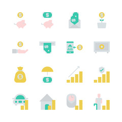 Saving money and investment in flat icon set.Vector illustration.