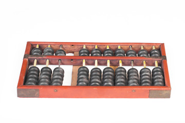 Old wooden abacus object on white background.