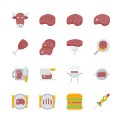 Beef related in flat icon set.Vector illustration