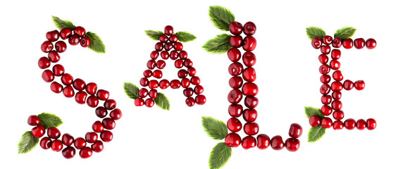Inscription Cherry Sale Letters Summer background. On a white background
