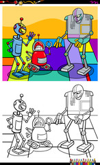 funny robot characters group coloring book