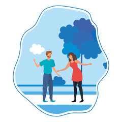 young lovers couple celebrating in the park