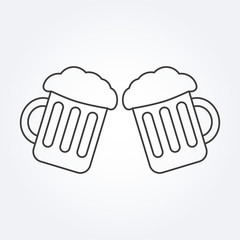 Beer mug cheers outline icon. Two glasses of beer. Vector illustration.