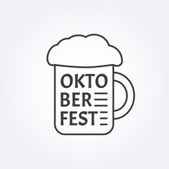 Beer mug icon. Pint of beer with foam. Oktoberfest logo. Vector illustration.