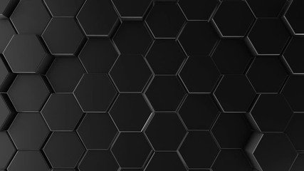 Abstract hexagon geometry background. 3d render of simple primitives with six angles in front. Dark lighting. Loopable sequence - Powered by Adobe