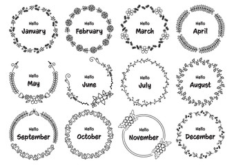Hand drawn floral round frames set