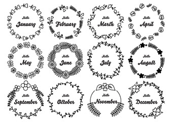 Hand drawn floral round frames set