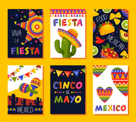 Mexican fiesta card set, festival decoration and design
