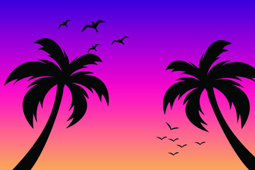 Fototapeta na wymiar Tropical palm trees silhouette. Summer minimal background
