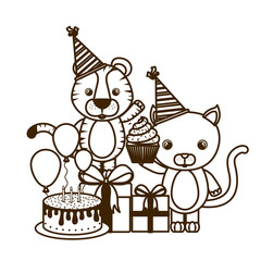 silhouette of card of celebration with animals on white background