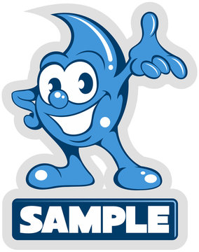 Cartoon style water drop, water drop funny character, vector logo design element.