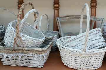 Fototapeta na wymiar Cribs - decorative garden baskets in vintage Provence style