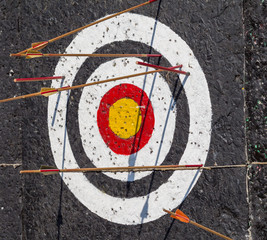 Target for archery arrows. Arrows bow hit the target. archery sport arches and arrows in innovative...