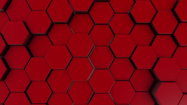 Red hexagonal motion background. 3d render of simple primitives with six angles in front