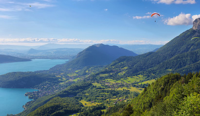 View of the Annecy lake from Col du Forclaz