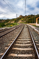 TRAIN AND HORIZON ROADS OF HEAVEN AND CLOUDS IN THE NORTH OF SPAIN