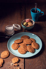 Breakfast with coffee, cookies and macaroons