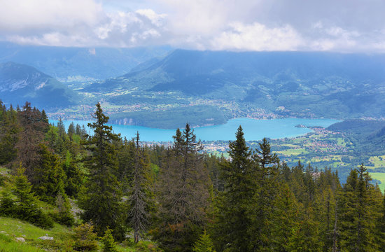 View of the Annecy lake from Semnoz summit