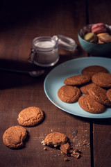 Breakfast with coffee, cookies and macaroons