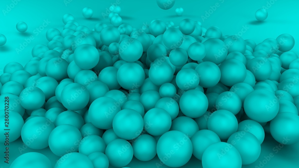 Poster 3d image of many white balls of different sizes in one big pile on a white surface. all objects in t