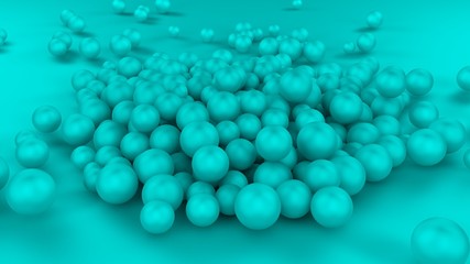 3D image of many white balls of different sizes in one big pile on a white surface. All objects in the scene are the same color, monocolor. 3D rendering, background, abstract for your desktop.