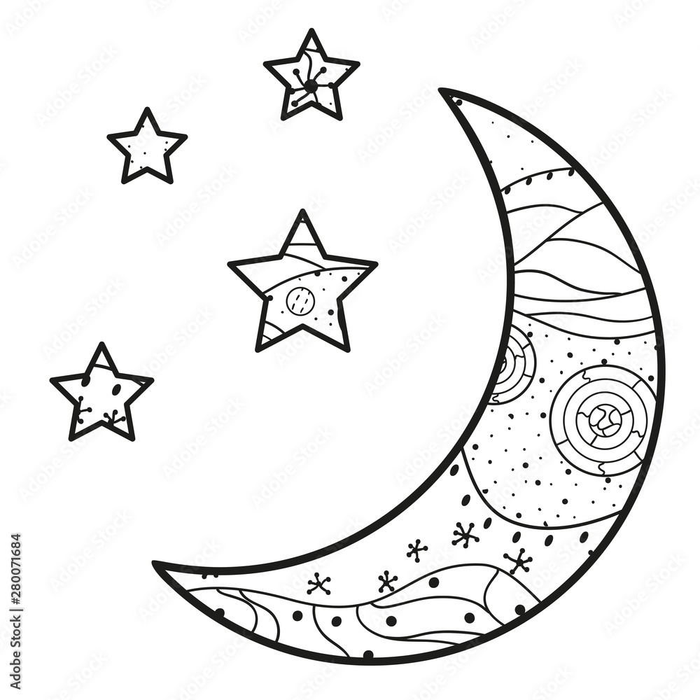 Wall mural crescent moon with stars with abstract patterns on isolation background. design for spiritual relaxa