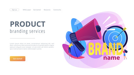 Business marketing strategy, firm recognition web banner template. Brand name, brand identity system, product branding services concept. Website homepage landing web page template.