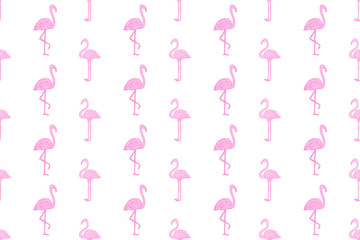 Seamless wallpaper with flamingos. Hand drawn cartoon birds. Print for polygraphy, shirts and textiles. Abstract texture. Pattern for design