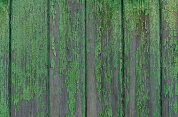 Fototapeta na wymiar wooden fence with flaked green dye background