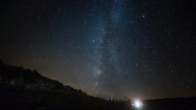 Night timelapse of the Milky Way over Vallter, Pyrenees, Spain