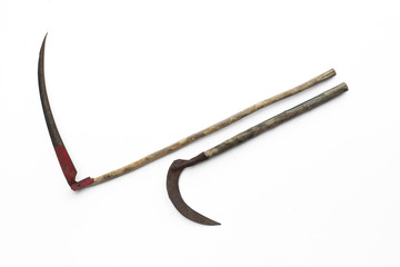 agricultural spit,scythe on halloween isolated on white background
