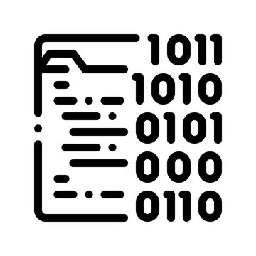Binary File Coding System Vector Thin Line Icon. Coding System, Data Encryption Linear Pictogram. Web Development, Programming Languages, Bug Fix, HTML, Script Contour Illustration