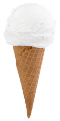 vanilla ice cream in the cone on white background with clipping path