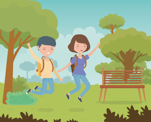 Obraz na płótnie Canvas happy couple celebrating in the park scene vector illustration