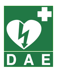 AED sign called DAE in French language - obrazy, fototapety, plakaty
