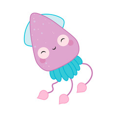squid cartoon vector Illustration. purple cute octopus illustration for kids and babies. Sea creature. marine inhabitant