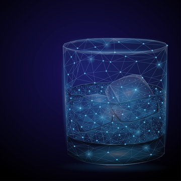 Abstract image glass with ice in the form of a starry sky or space, consisting of points, lines, and shapes in the form of planets, stars and the universe. Low poly vector background.