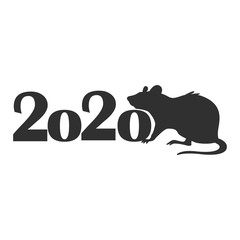 Silhouette rat and 2020. Symbol of the year according to the eastern calendar. Happy New Year, 2020