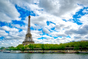 Fototapeta na wymiar The Eiffel Tower across the River Seine in Paris, France.