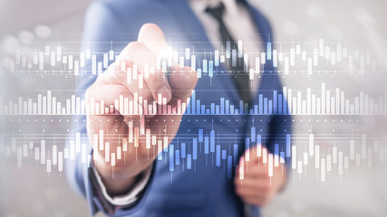 Candles chart diagram graph stock trading investment business finance concept mixed media double exposure virtual screen.