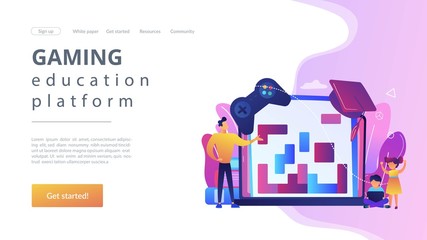 Entertaining studying, logical thinking development. Educational game, gaming education platform, gamified learning system, play and learn concept. Website homepage landing web page template.