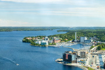 Beautiful top view of the Tampere city at summer day, Finland.